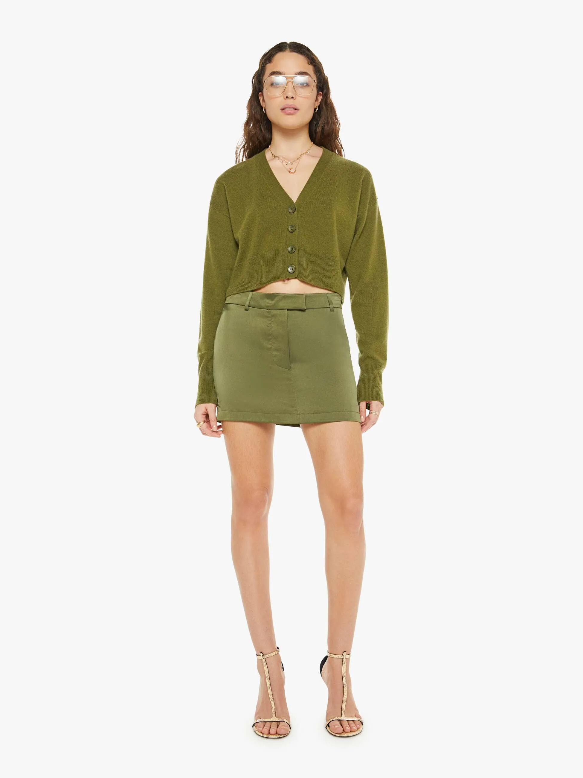 SABLYN Adele Cropped V-Neck Cardigan - Olive sold by MOTHER product image thumbnail 5