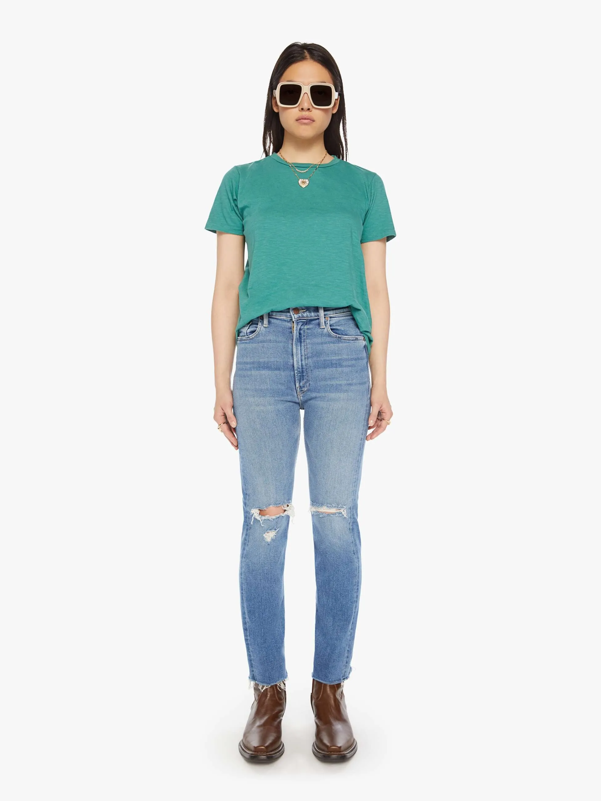 Velva Sheen Rolled Short Sleeve Regular Tee - Foggy Green sold by MOTHER product image thumbnail 5