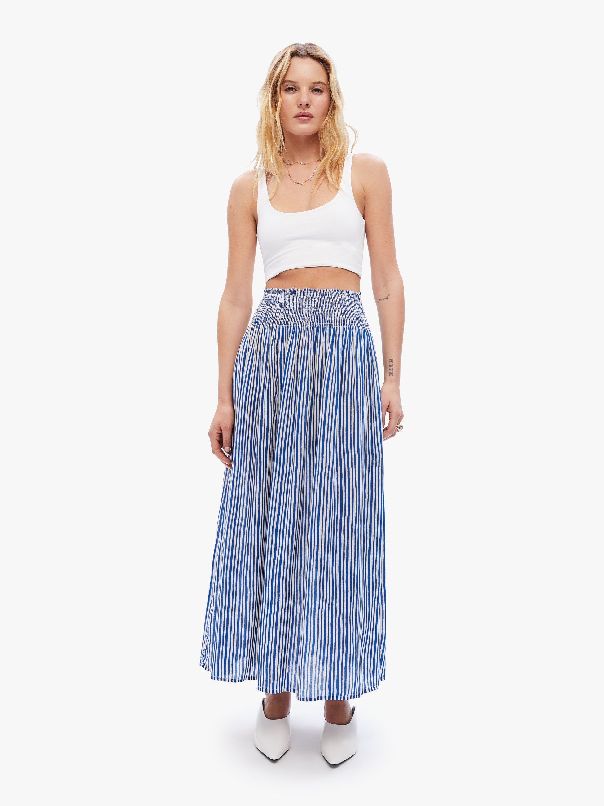 Natalie Martin Bella Skirt - Painted Stripe Deep Blue sold by MOTHER