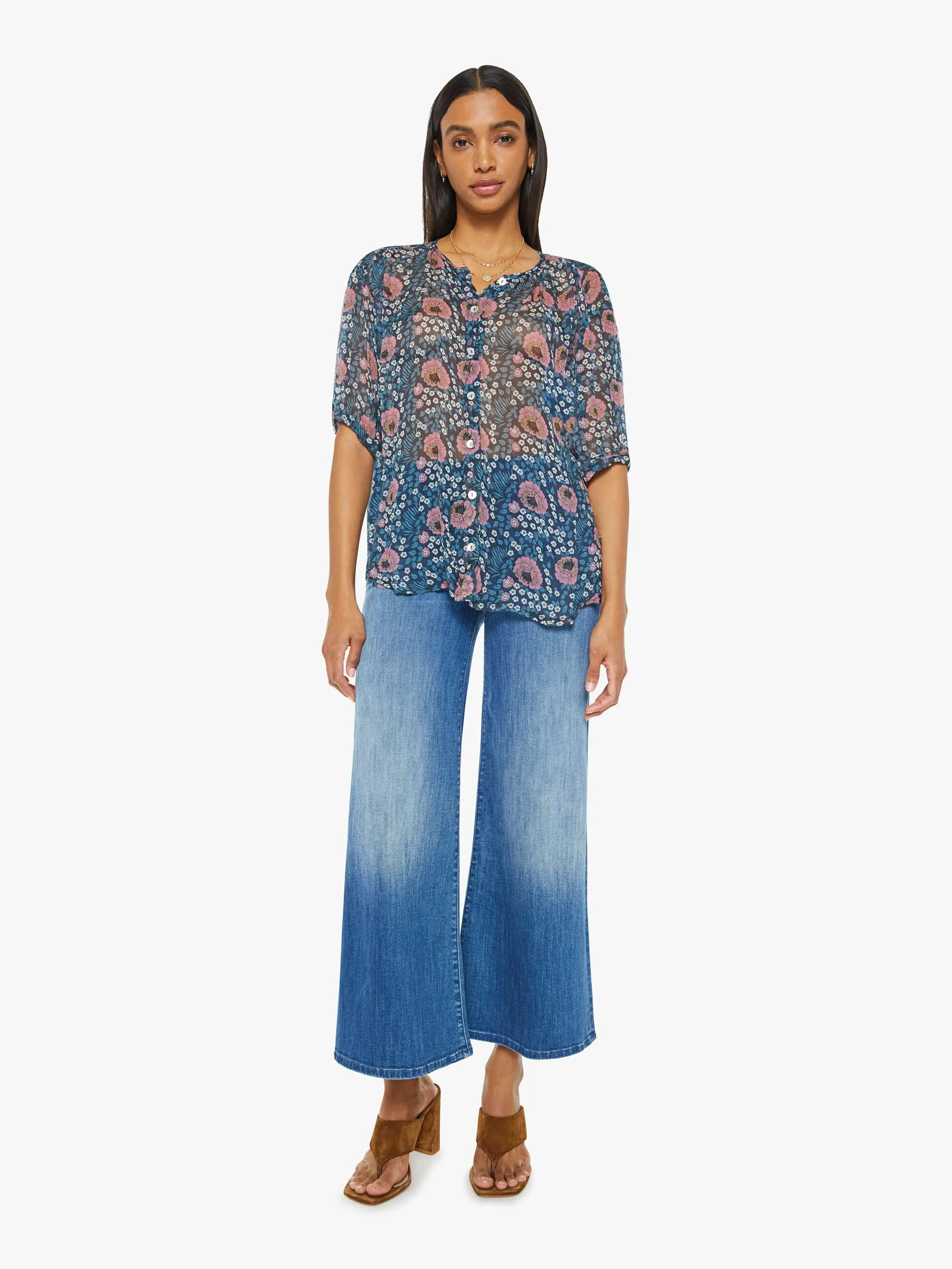 Natalie Martin Violet Top - Vintage Flowers Indigo sold by MOTHER product image thumbnail 5