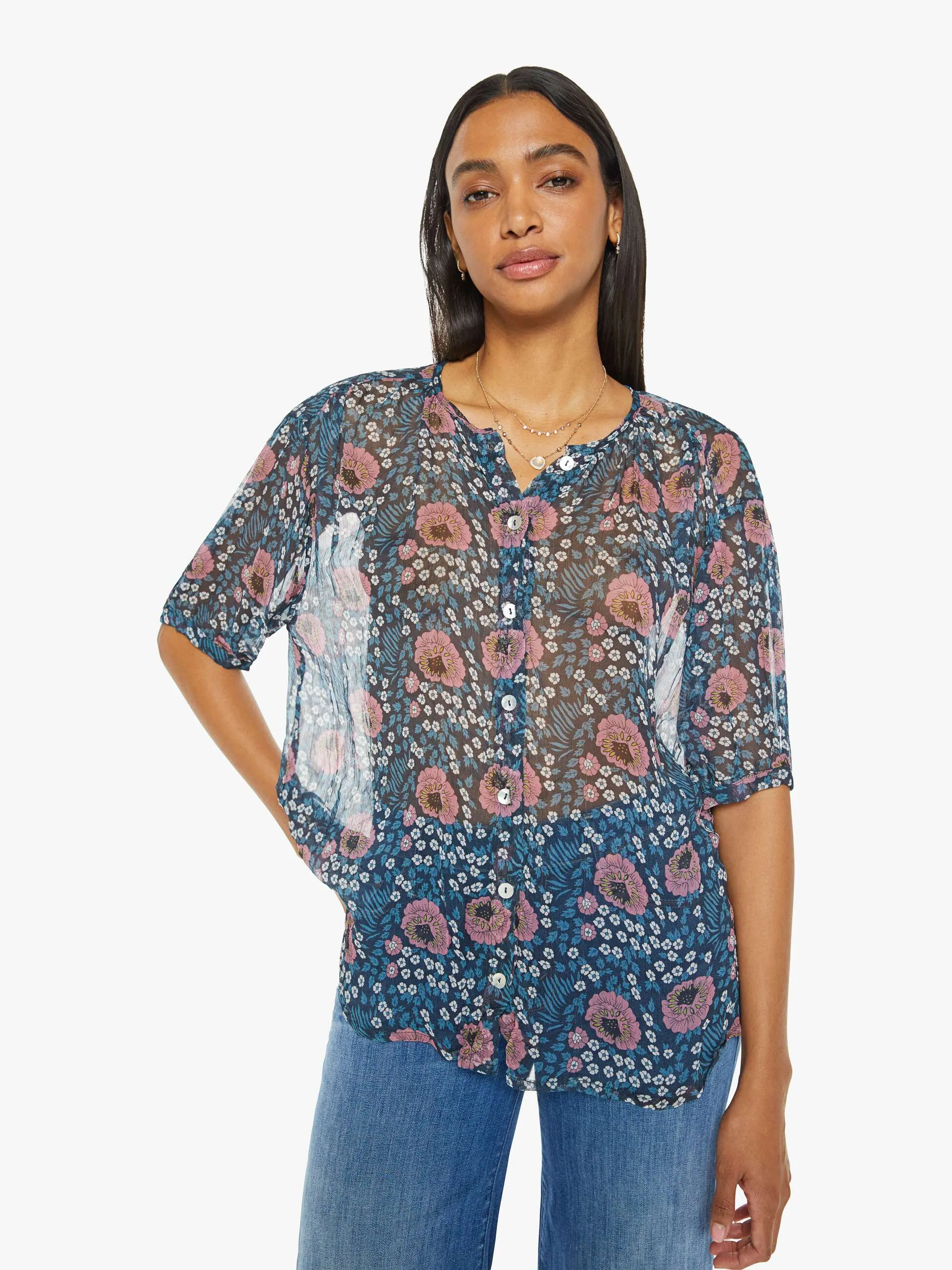 Natalie Martin Violet Top - Vintage Flowers Indigo sold by MOTHER product image thumbnail 2