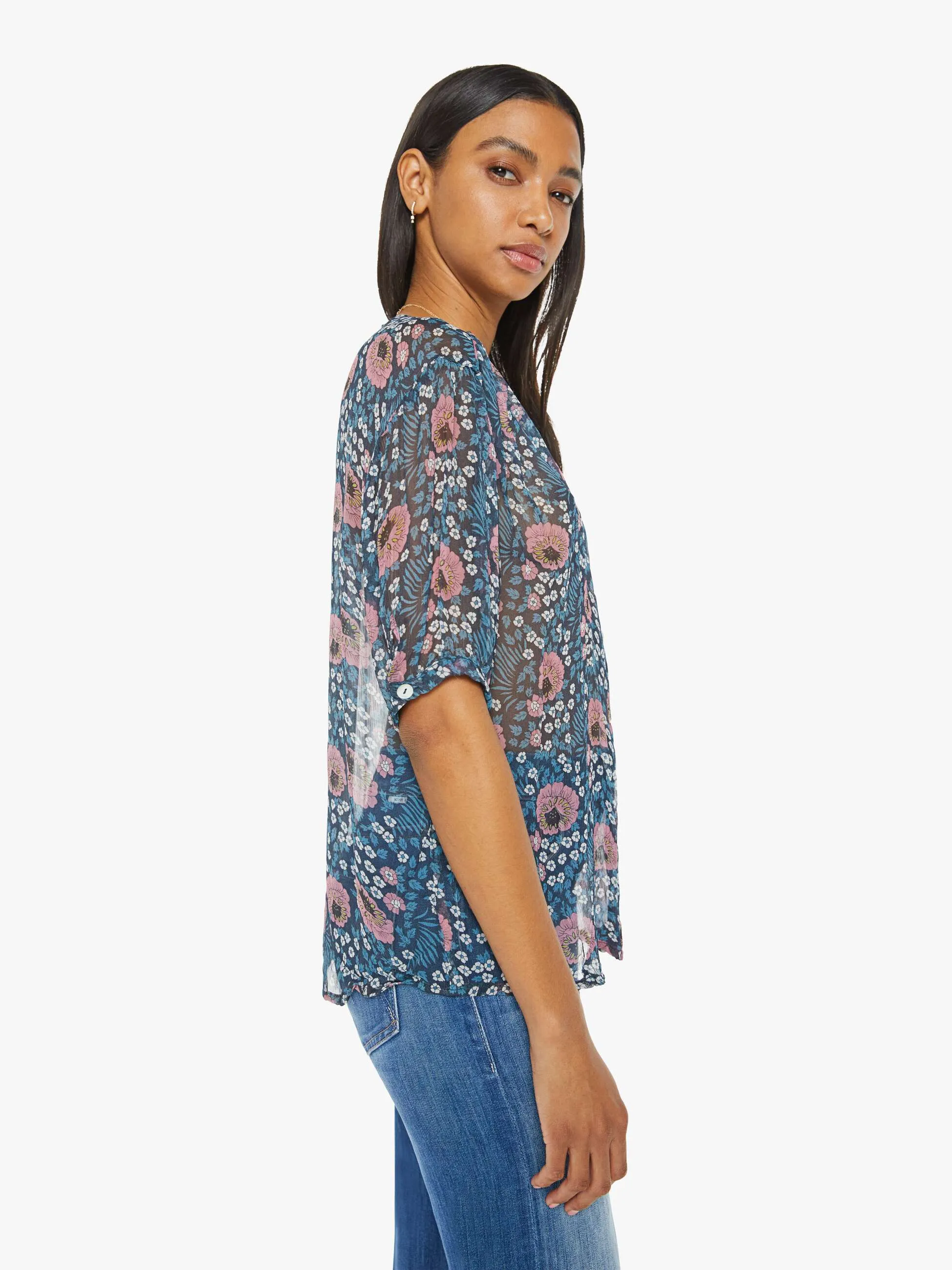 Natalie Martin Violet Top - Vintage Flowers Indigo sold by MOTHER product image thumbnail 3