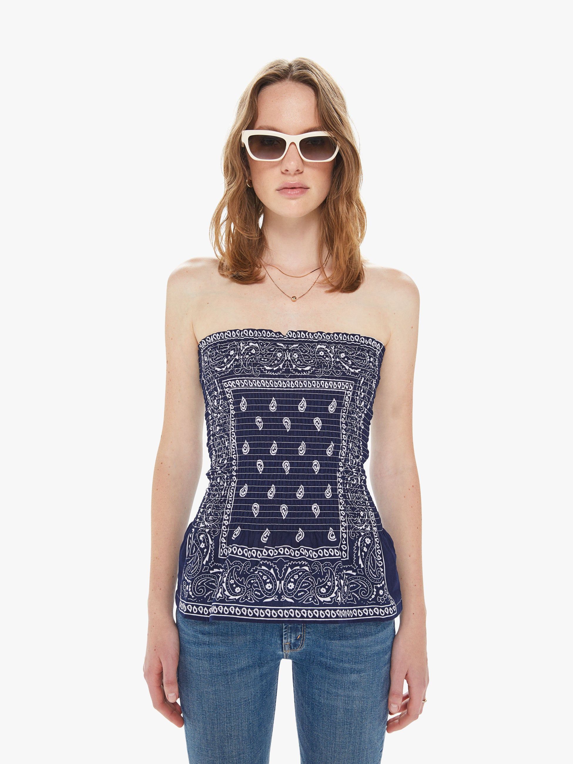 Arizona Love Bandana Tube Top - Navy sold by MOTHER