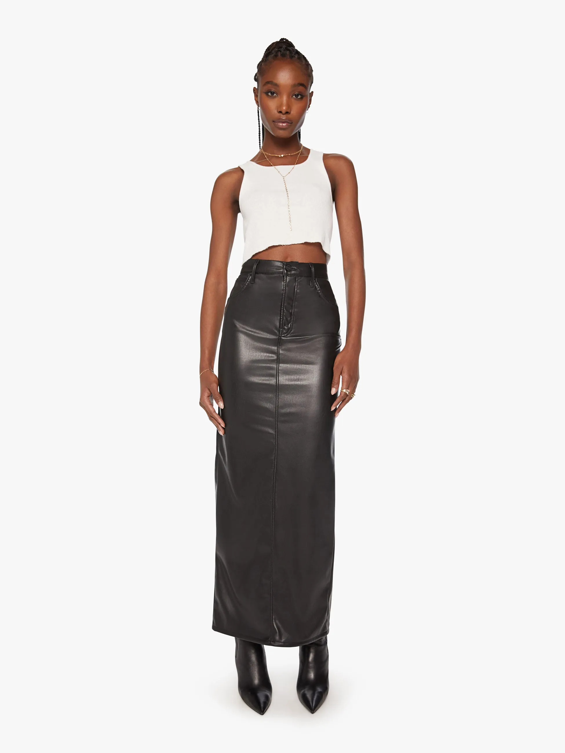 The Mid Rise Column Skirt - Black sold by MOTHER