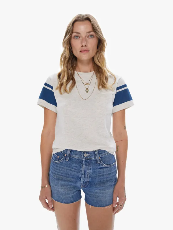 Velva Sheen College Arm Stripe Tee - Oatmeal/Navy sold by MOTHER