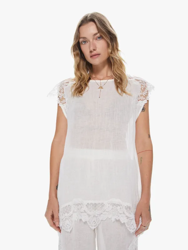 Maurizio Mykonos Lace Shoulders Top - White sold by MOTHER