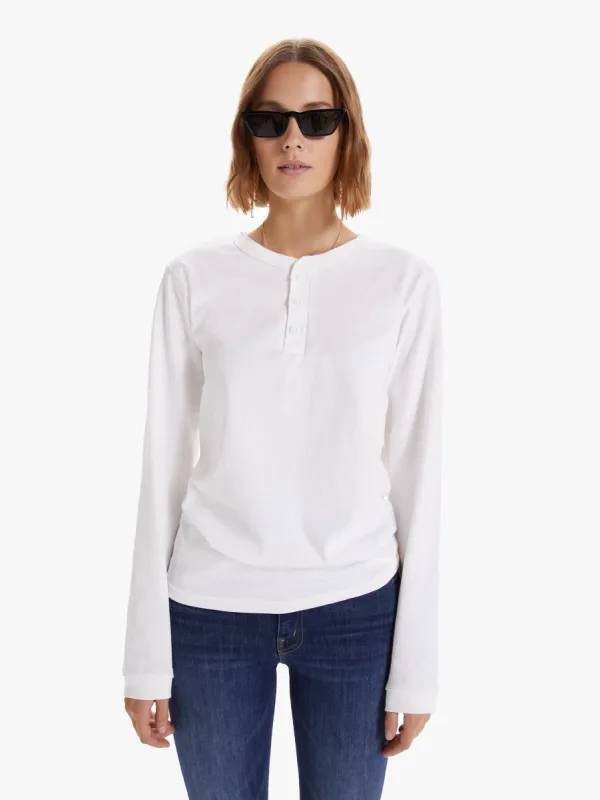 Velva Sheen Tubular Long Sleeve Henley Tee - White made by MOTHER