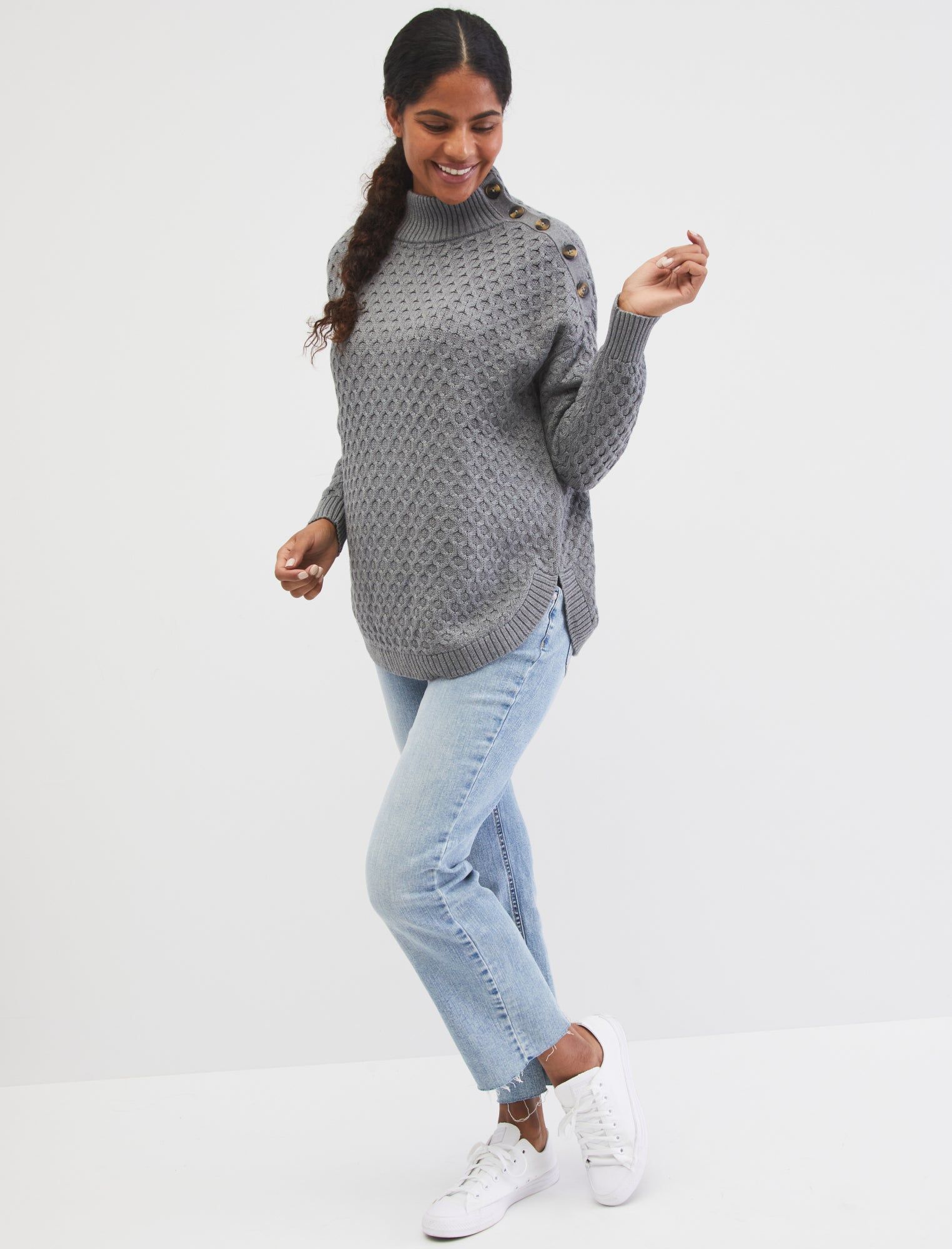 Button Mock-Neck Maternity Sweater sold by Motherhood Maternity product image thumbnail 2