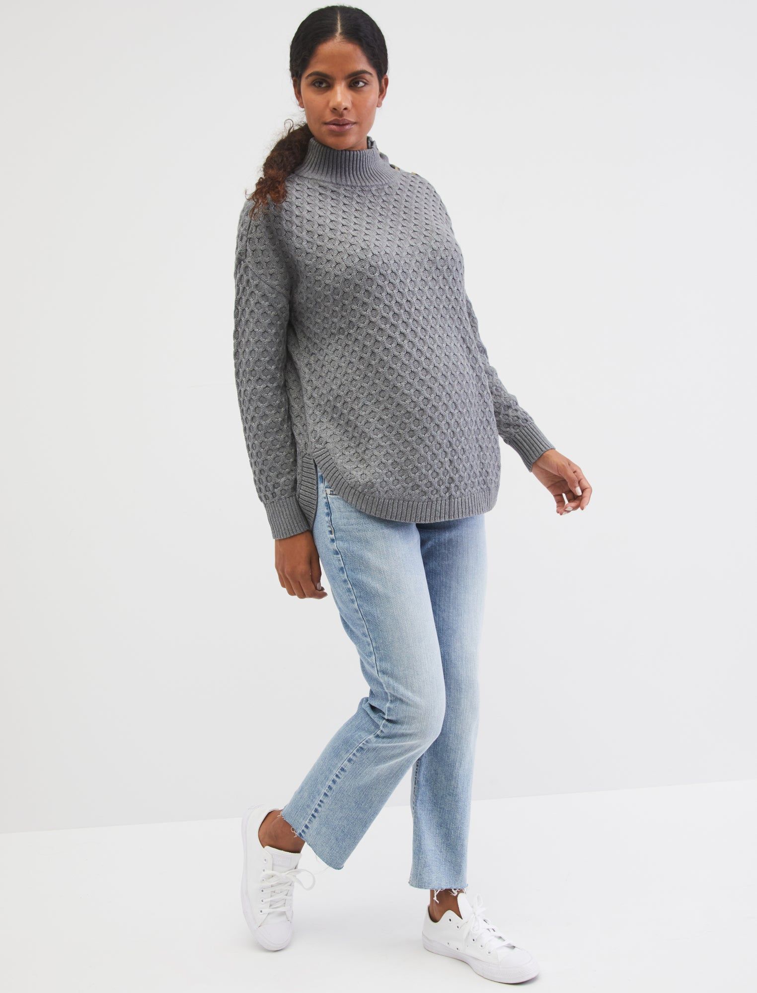 Button Mock-Neck Maternity Sweater sold by Motherhood Maternity product image thumbnail 3