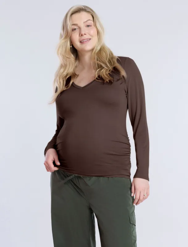 Side Ruched Long Sleeve V-Neck Maternity Tee sold by Motherhood Maternity
