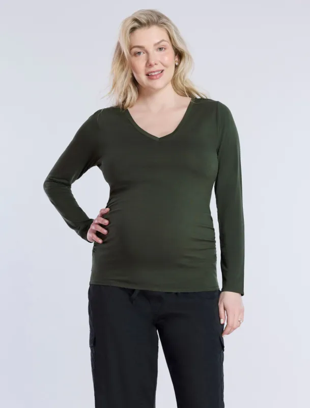 Side Ruched Long Sleeve V-Neck Maternity Tee sold by Motherhood Maternity