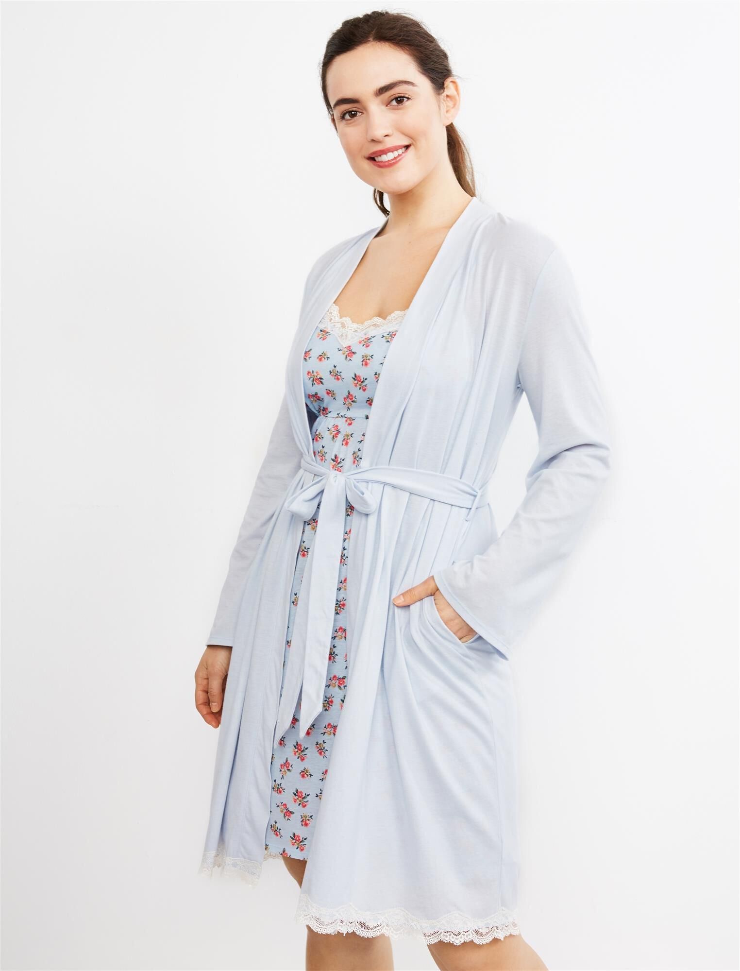 Lace Trim Nursing Nightgown and Robe Set sold by Motherhood Maternity
