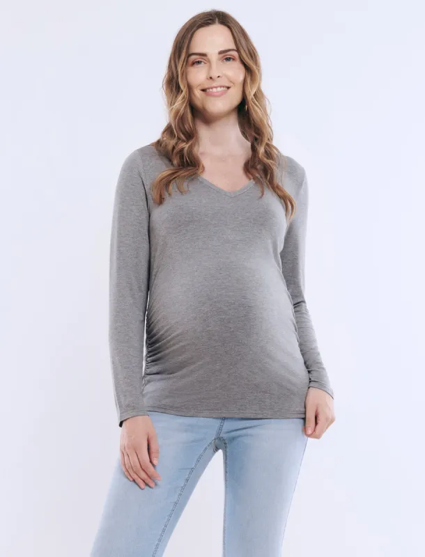 Side Ruched Long Sleeve V-Neck Maternity Tee sold by Motherhood Maternity