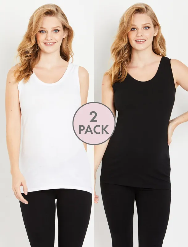 BumpStart Scoop Neck Maternity Tank Top (2 Pack) - Black/White sold by Motherhood Maternity