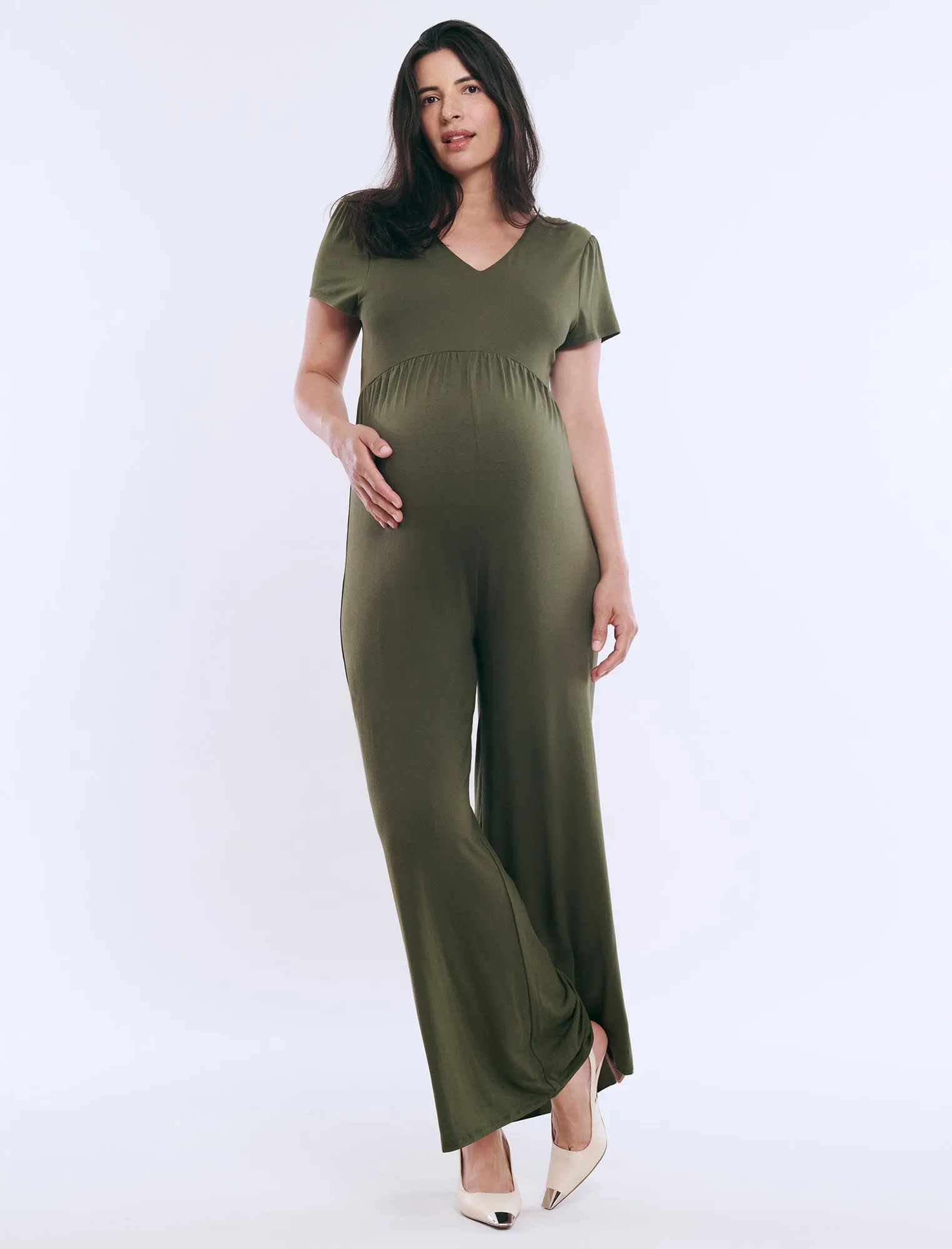 Short Sleeve V-Neck Jumpsuit sold by Motherhood Maternity