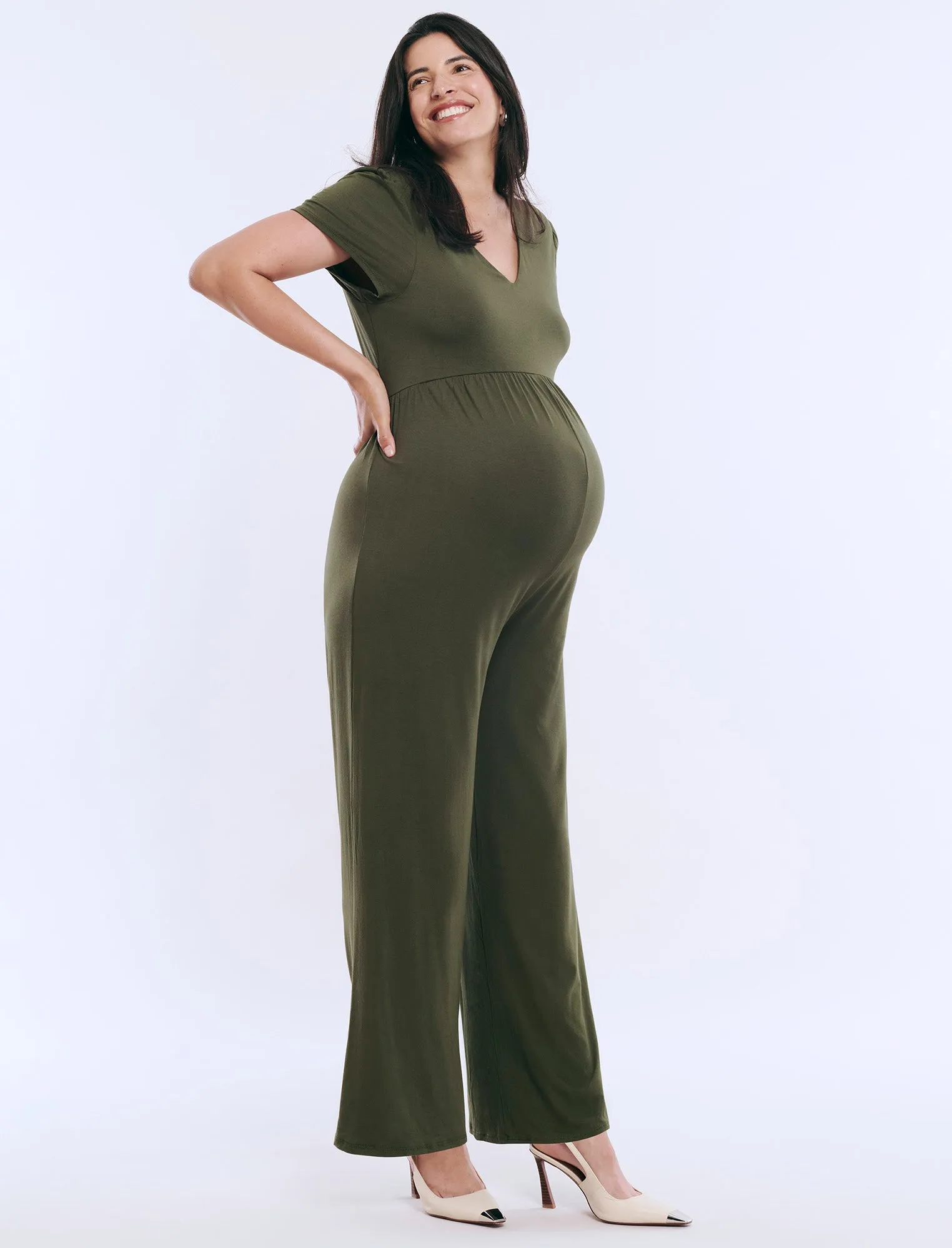 Short Sleeve V-Neck Jumpsuit sold by Motherhood Maternity product image thumbnail 3