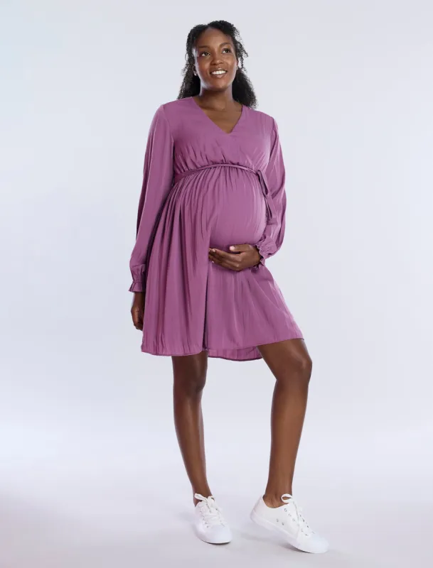 Woven Wrap Mini Dress sold by Motherhood Maternity