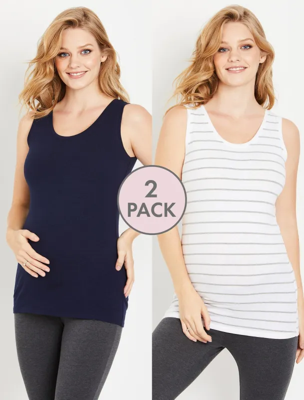 BumpStart Scoop Neck Maternity Tank Top (2 Pack)- Navy/White Stripe sold by Motherhood Maternity