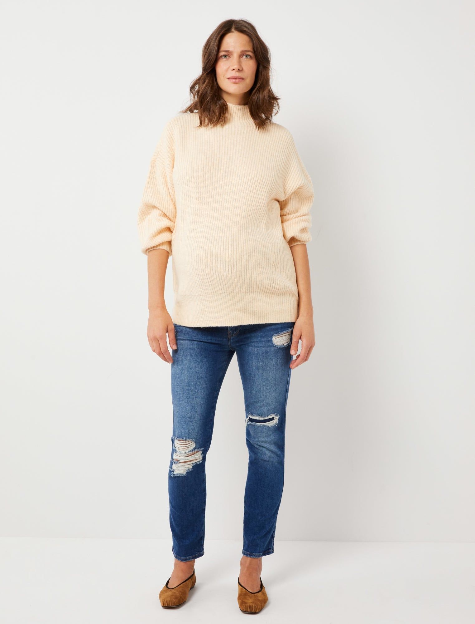 Frame Le Jeanne Destructed Skinny Crop Maternity Jean sold by Motherhood Maternity
