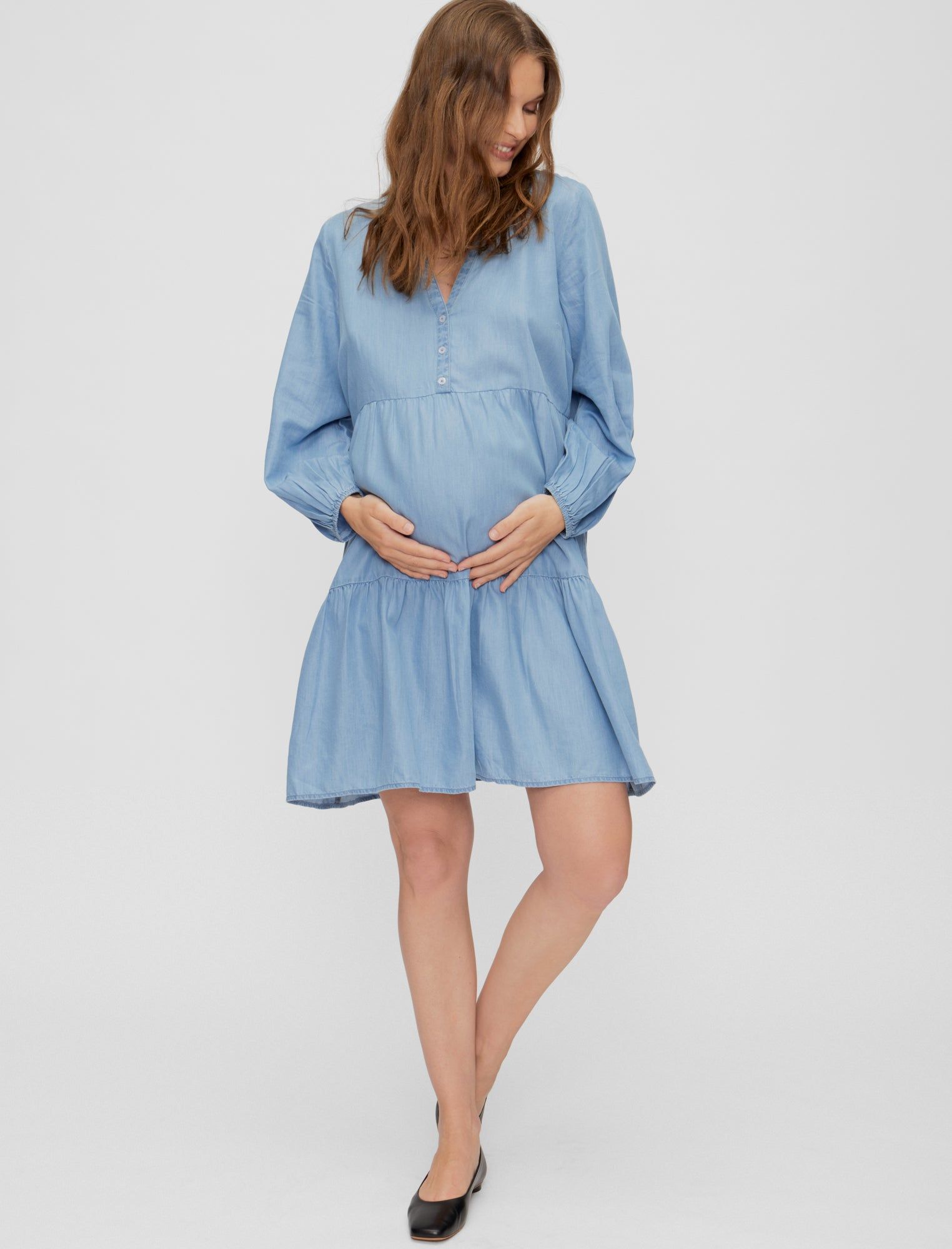 Mini Tiered Long Sleeve Maternity Dress sold by Motherhood Maternity