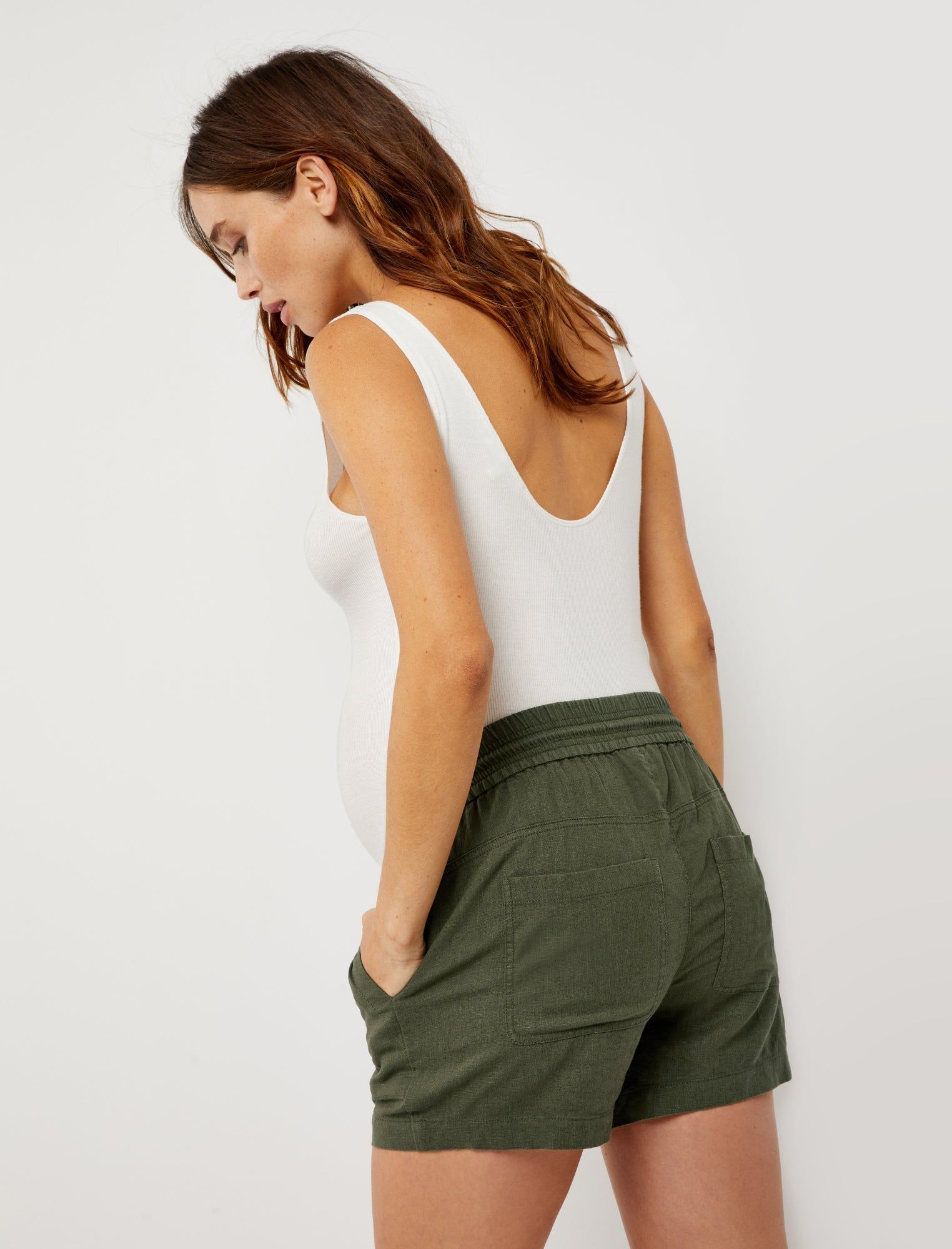 Under Belly Linen Maternity Shorts sold by Motherhood Maternity product image thumbnail 4