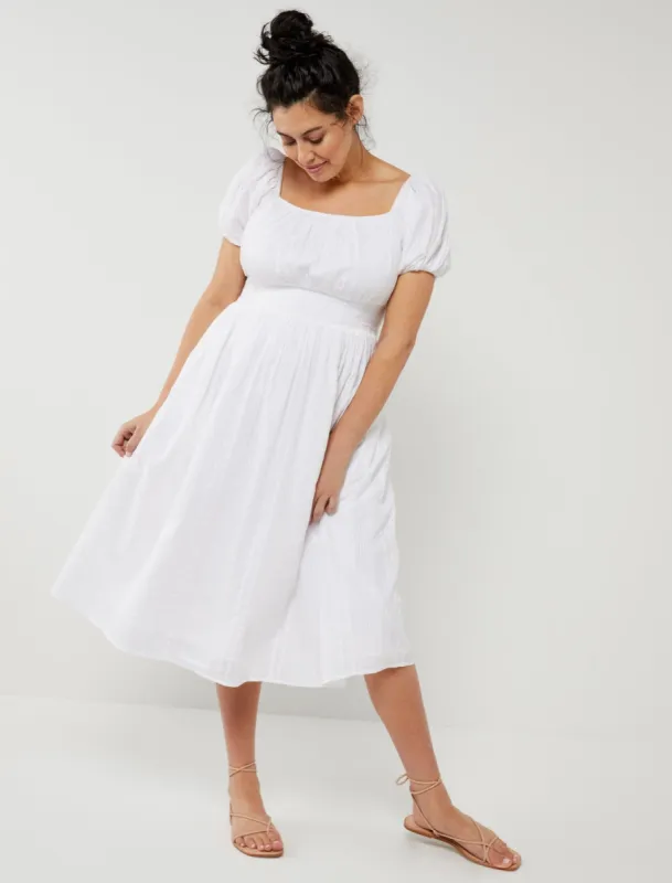 Puff Sleeve Square Neck Midi Maternity Dress sold by Motherhood Maternity