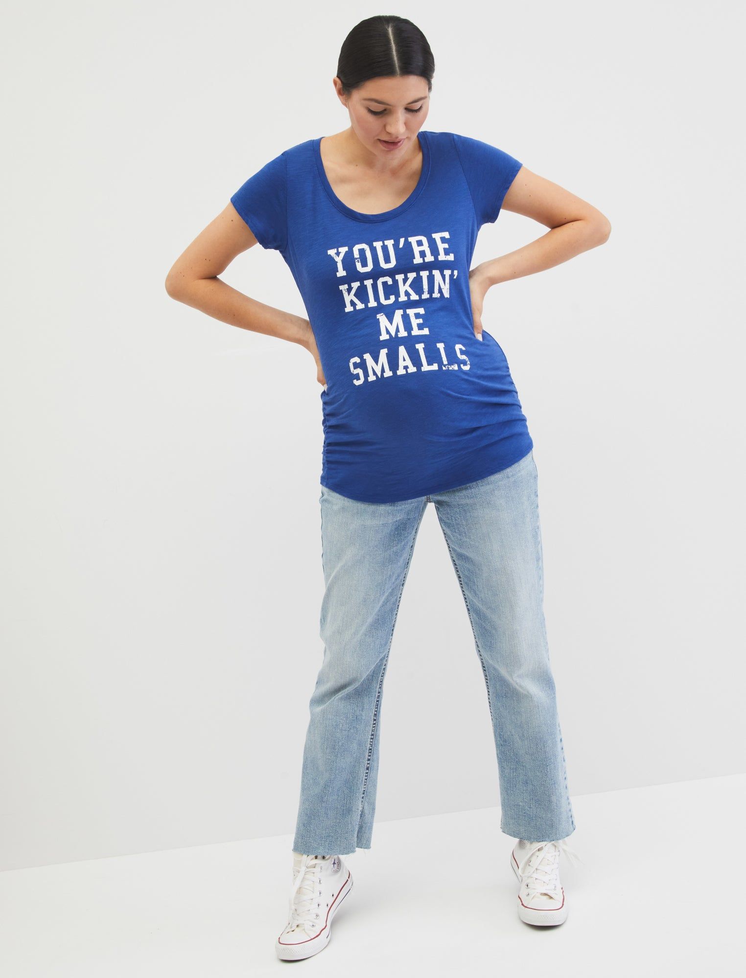 You're Kickin' Me Smalls Maternity Graphic Tee sold by Motherhood Maternity