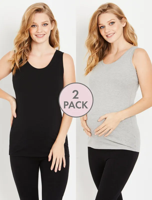 BumpStart Scoop Neck Maternity Tank Top (2 Pack)- Black/Grey sold by Motherhood Maternity