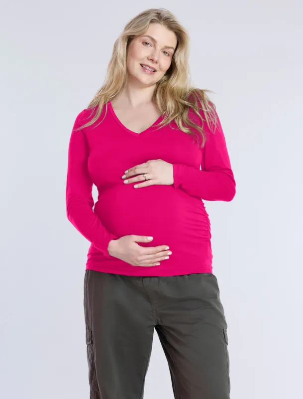 Side Ruched Long Sleeve V-Neck Maternity Tee sold by Motherhood Maternity