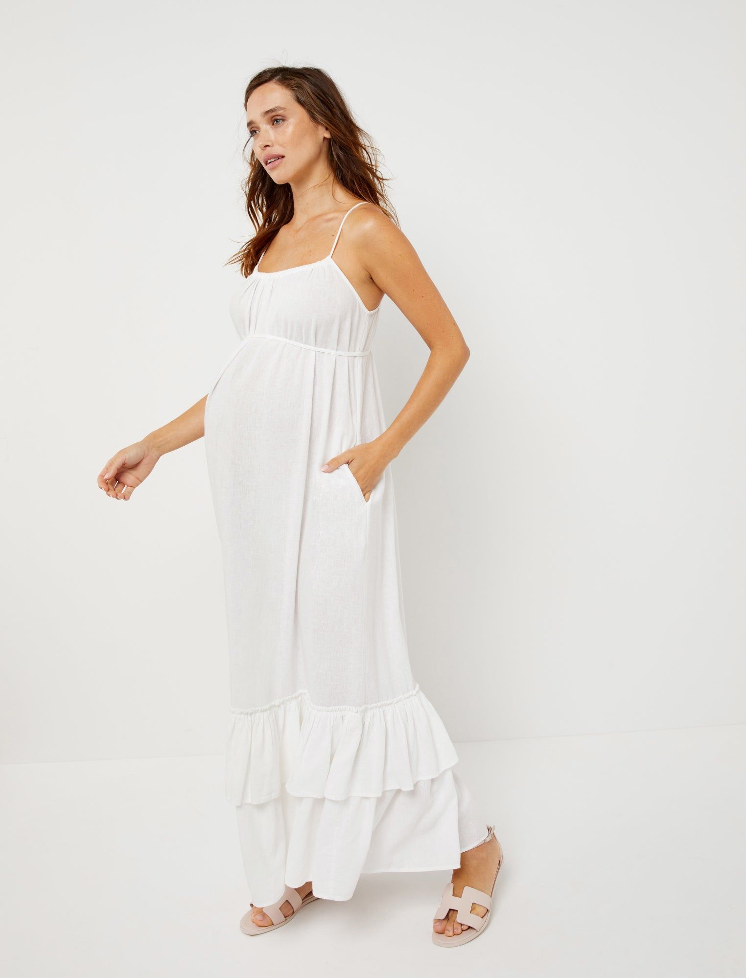 Linen Tiered Maxi Maternity Dress sold by Motherhood Maternity product image thumbnail 2