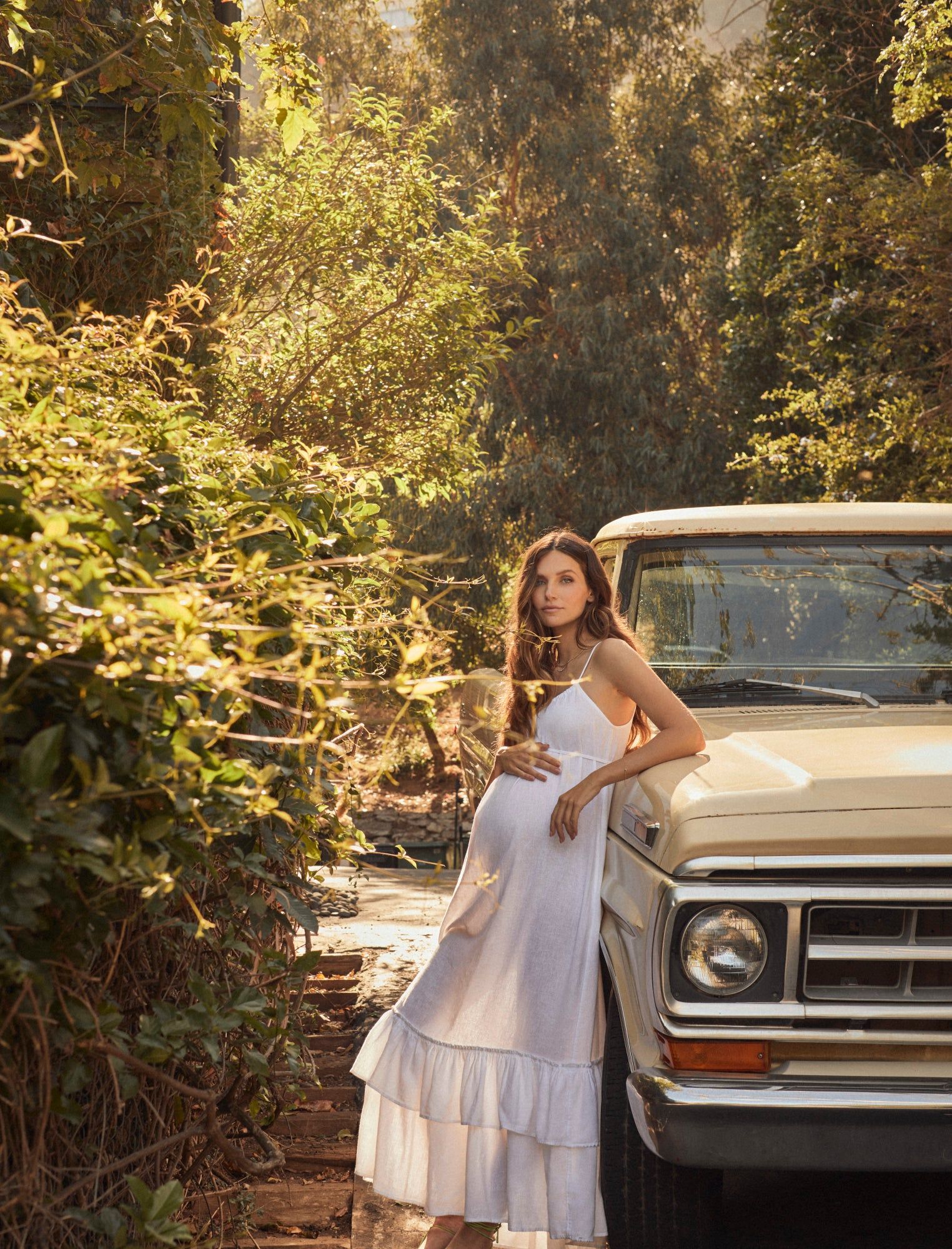 Linen Tiered Maxi Maternity Dress sold by Motherhood Maternity