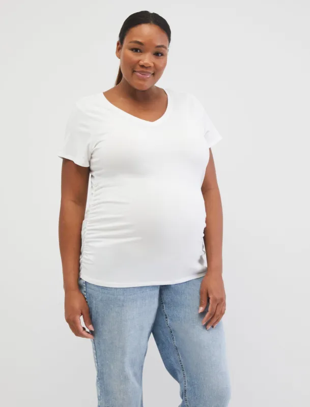 Plus Size V-Neck Side Ruched Maternity Tee sold by Motherhood Maternity