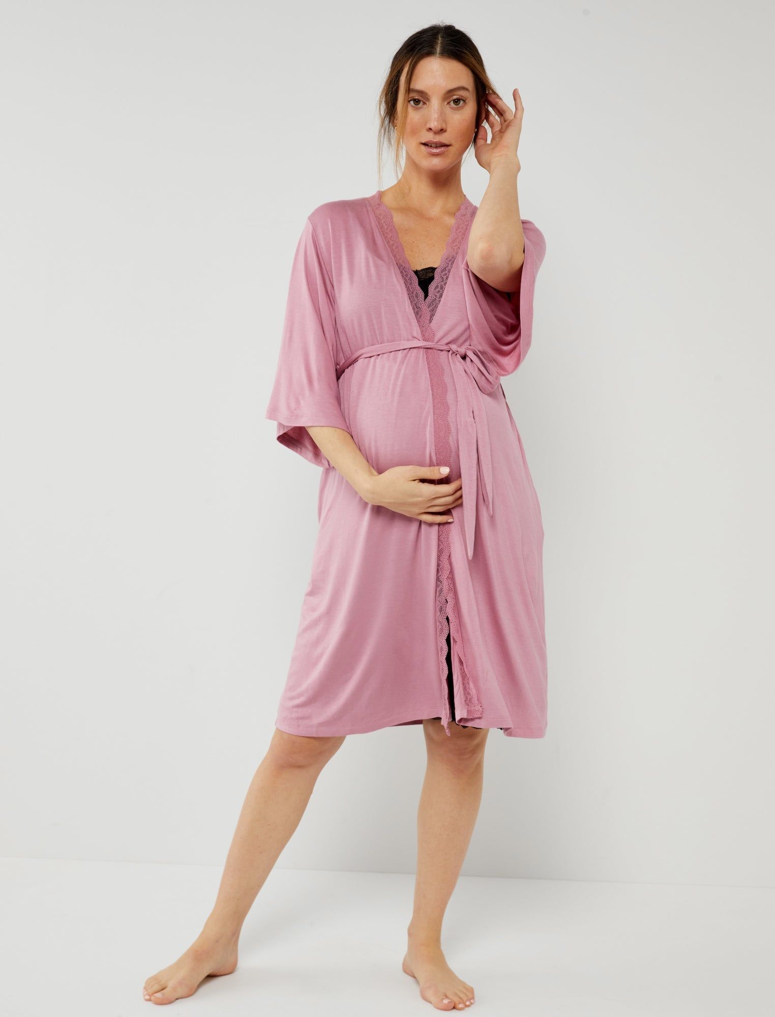 Lace Trim Maternity Robe sold by Motherhood Maternity