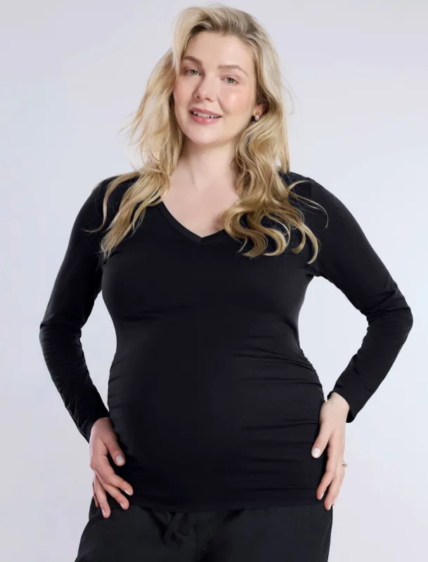 Side Ruched Long Sleeve V-Neck Maternity Tee sold by Motherhood Maternity