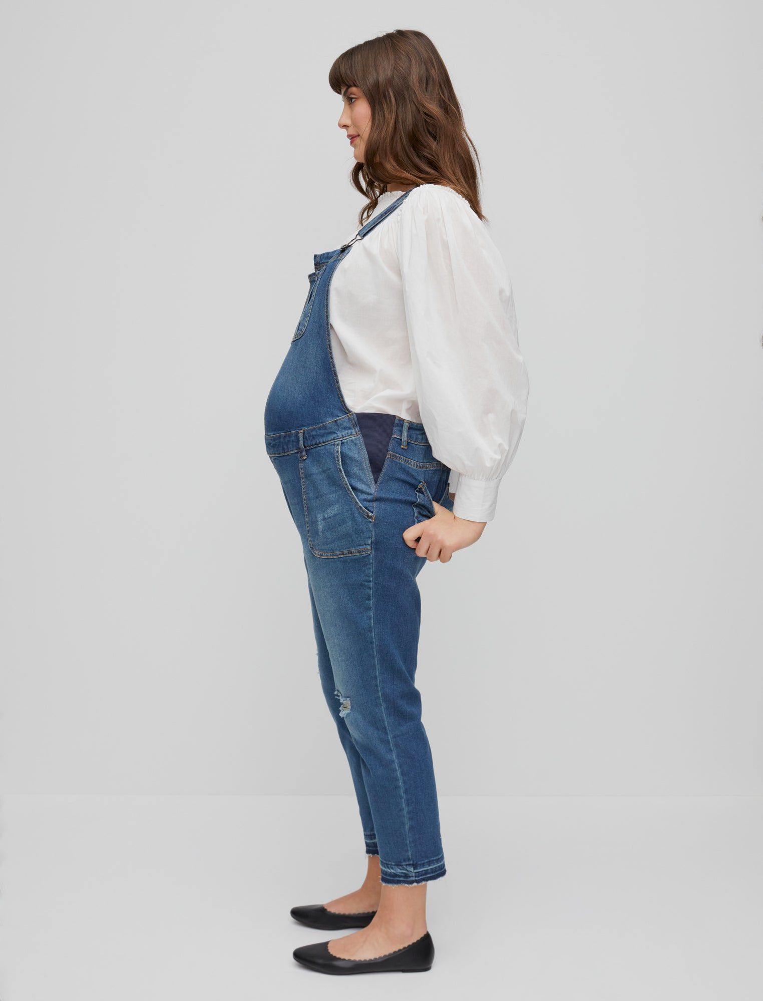 Side Panel Letdown Hem Maternity Overalls sold by Motherhood Maternity product image thumbnail 4