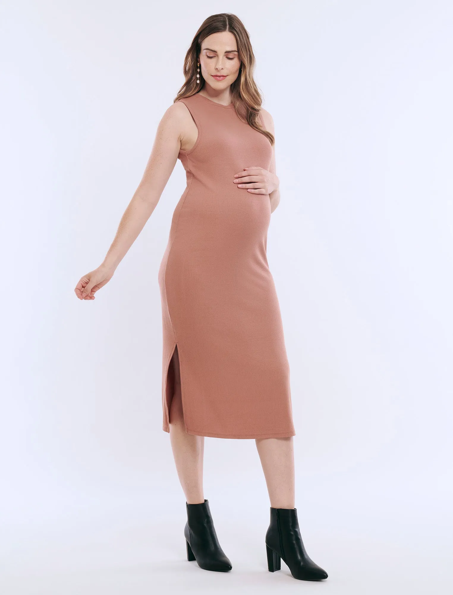 Sleeveless Rib Knit Midi Dress sold by Motherhood Maternity product image thumbnail 3