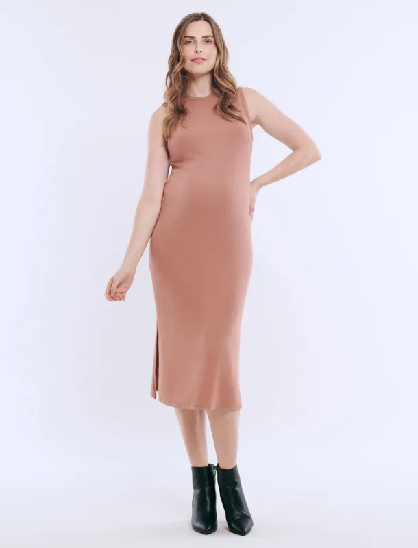 Sleeveless Rib Knit Midi Dress sold by Motherhood Maternity