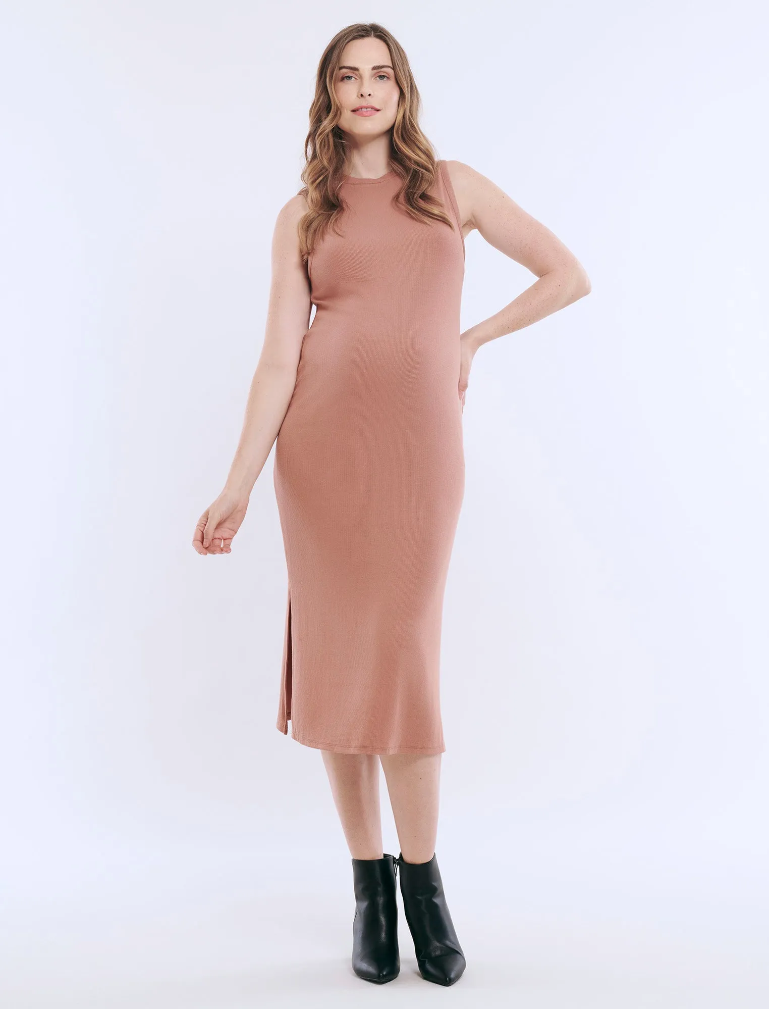 Sleeveless Rib Knit Midi Dress sold by Motherhood Maternity
