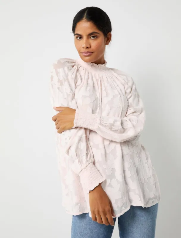 Jacquard Peasant Balloon Sleeve Maternity Blouse sold by Motherhood Maternity