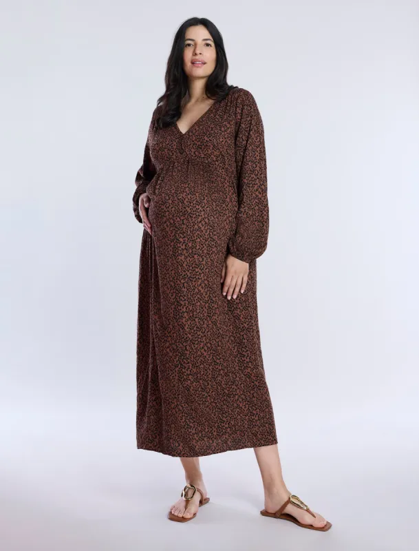 Long Sleeve Button Front Midi Dress sold by Motherhood Maternity