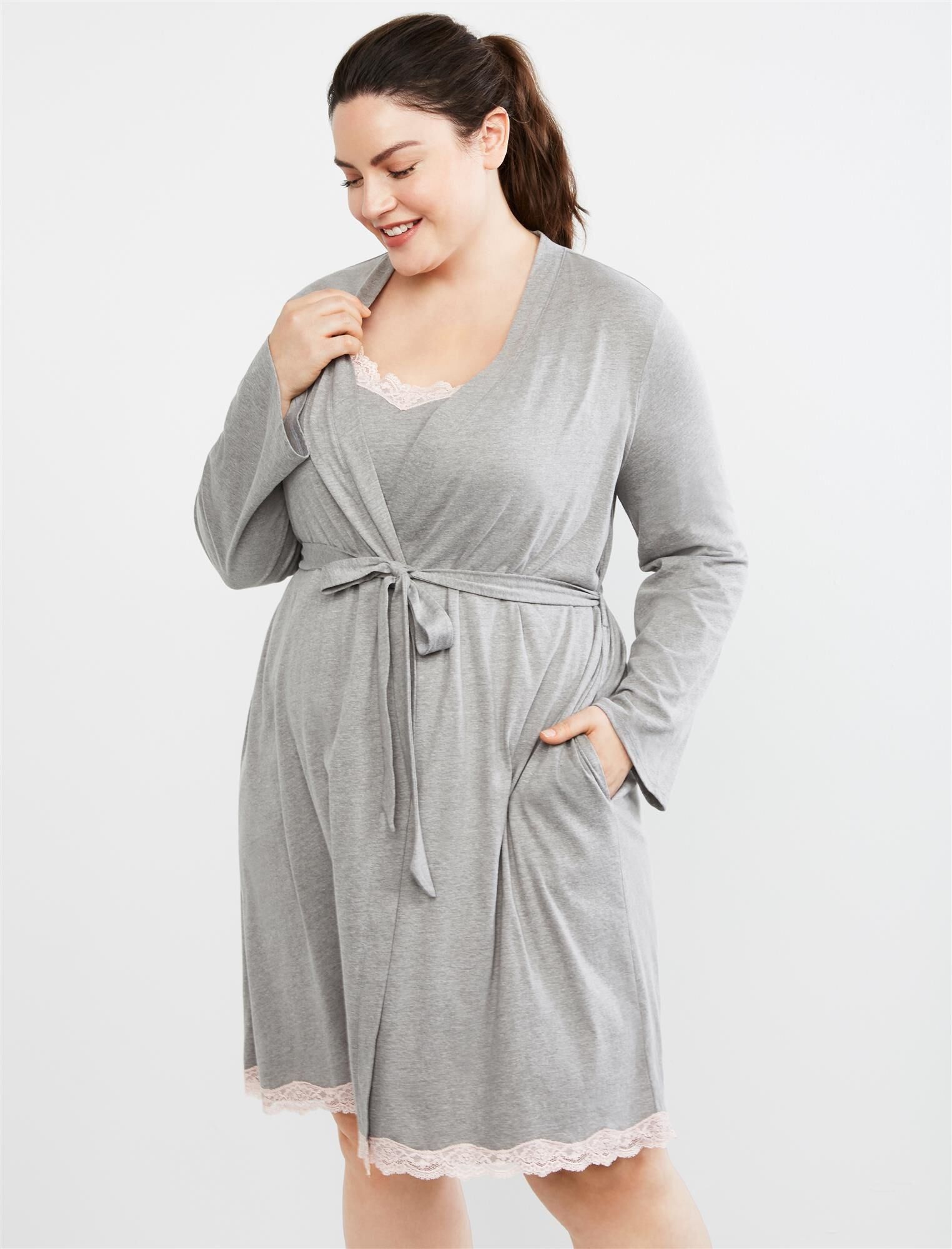 Plus Size Lace Trim Nursing Nightgown And Robe sold by Motherhood Maternity
