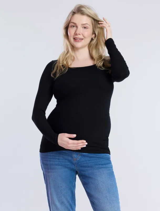 Long Sleeve Rib Knit Square Neck Tee | Parallel