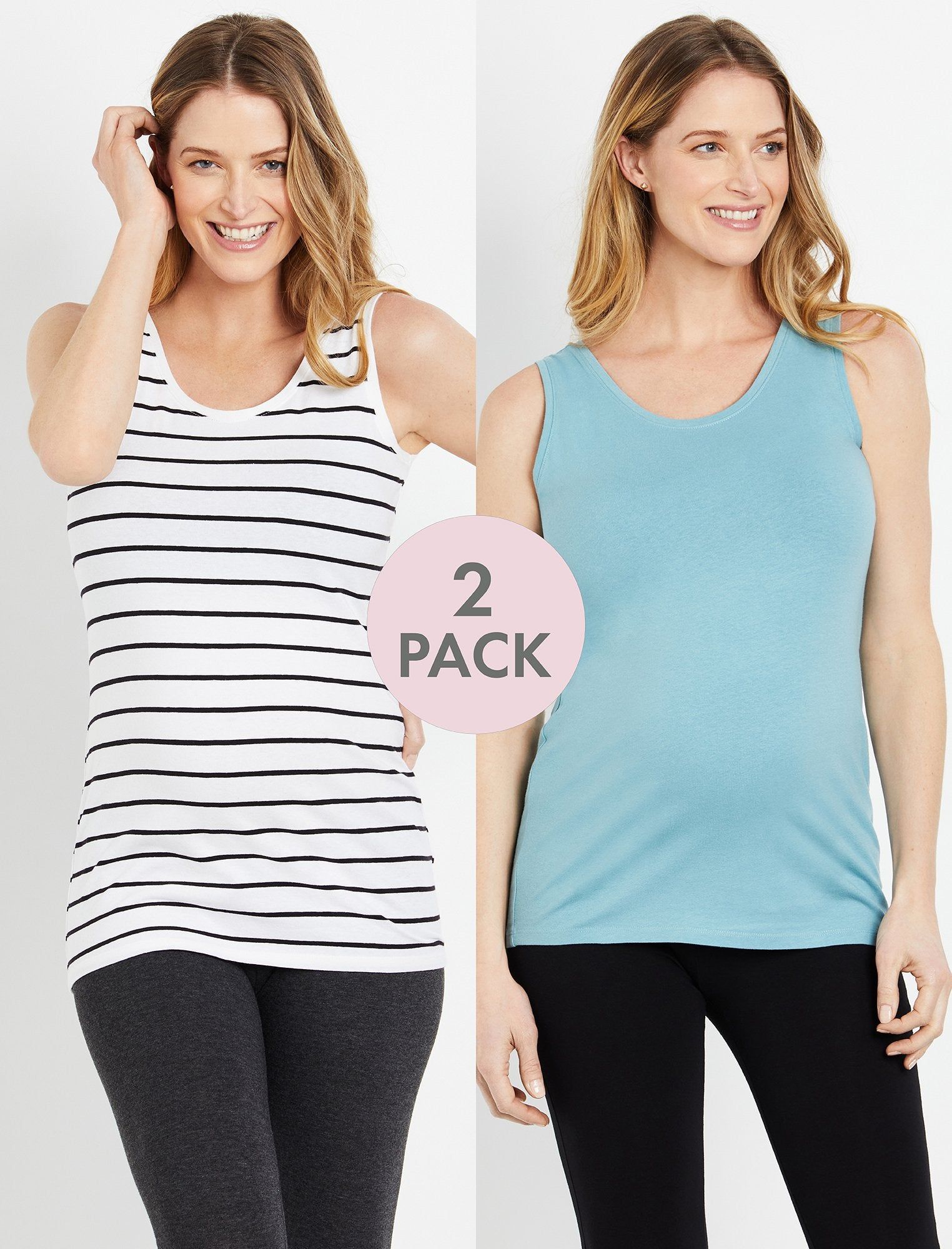 BumpStart Scoop Neck Maternity Tank Top (2 Pack)- Blue/White Stripe sold by Motherhood Maternity