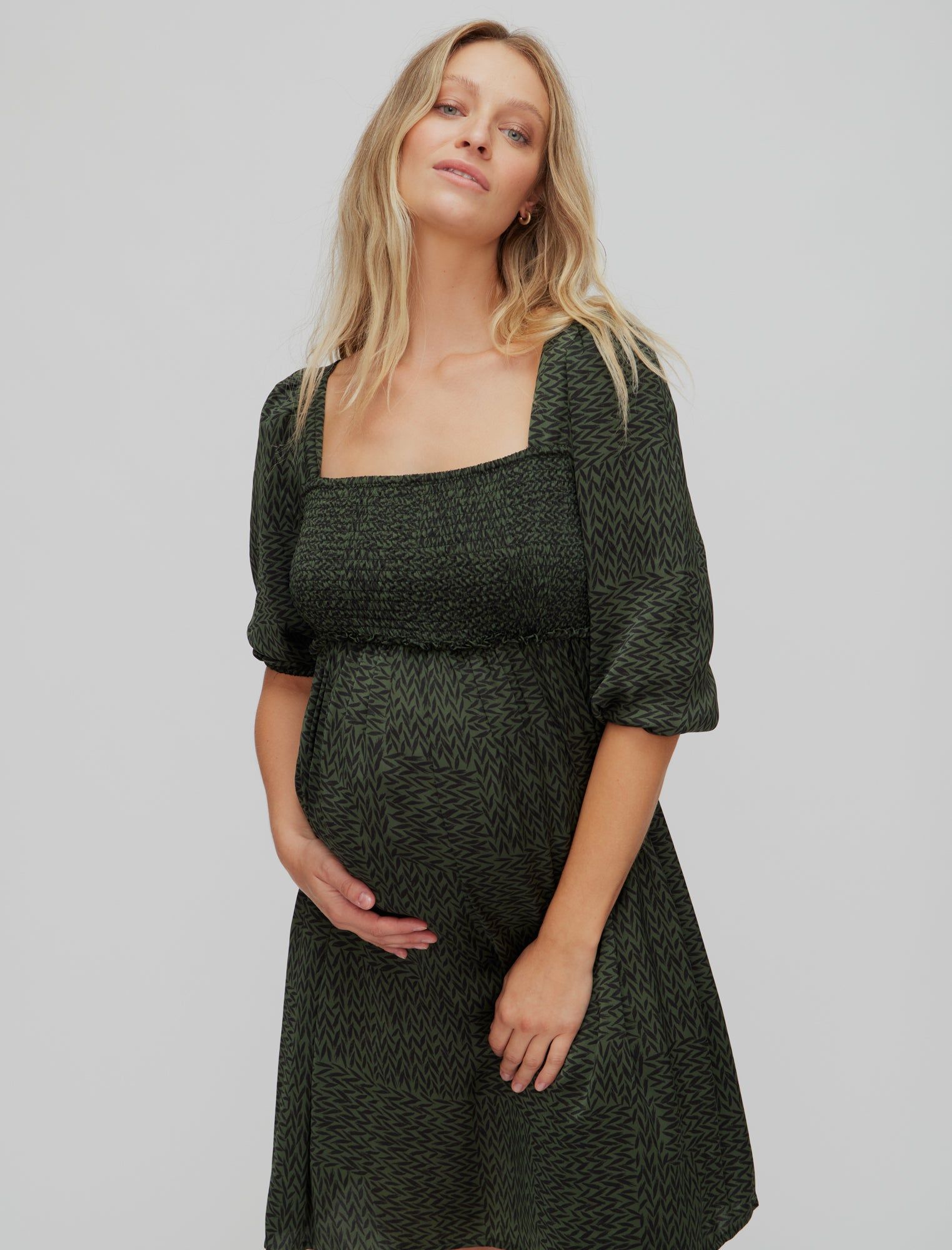 Crepe Smocked Babydoll Dress sold by Motherhood Maternity product image thumbnail 2