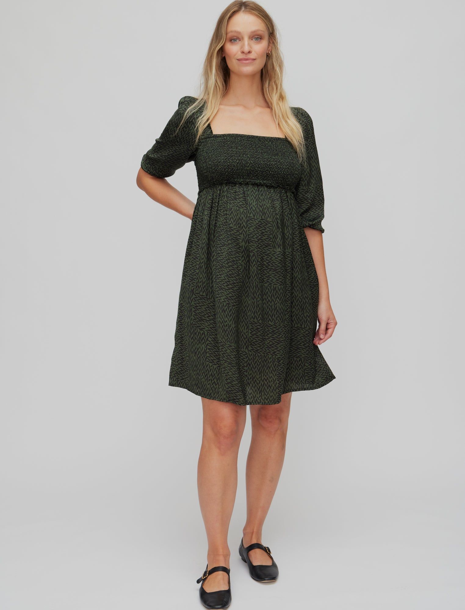 Crepe Smocked Babydoll Dress sold by Motherhood Maternity