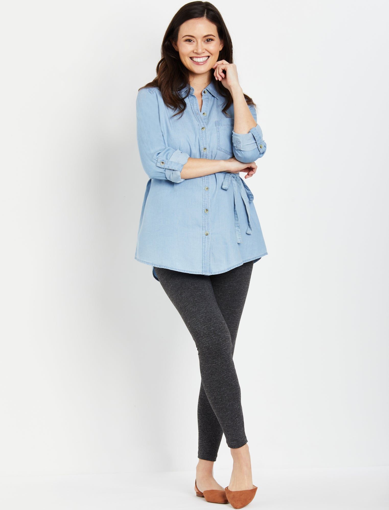 Seamless Fleece Lined Over The Belly Maternity Leggings sold by Motherhood Maternity