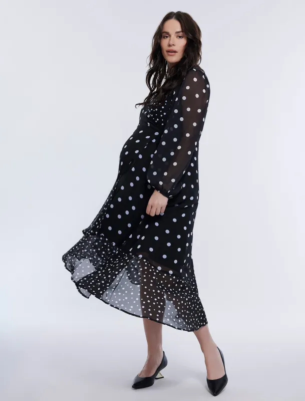 Wrap Flounce Midi Dress sold by Motherhood Maternity