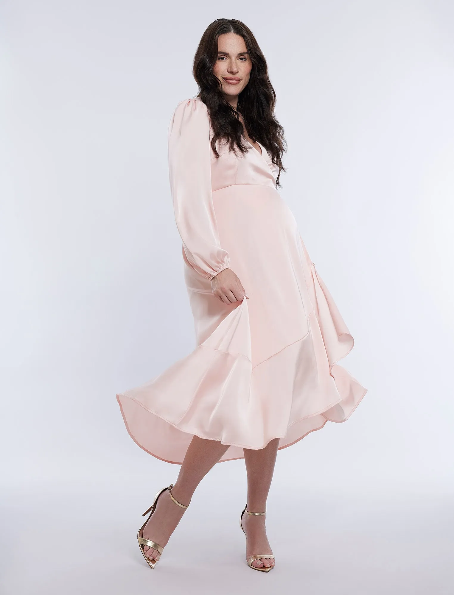 Wrap Flounce Midi Dress sold by Motherhood Maternity