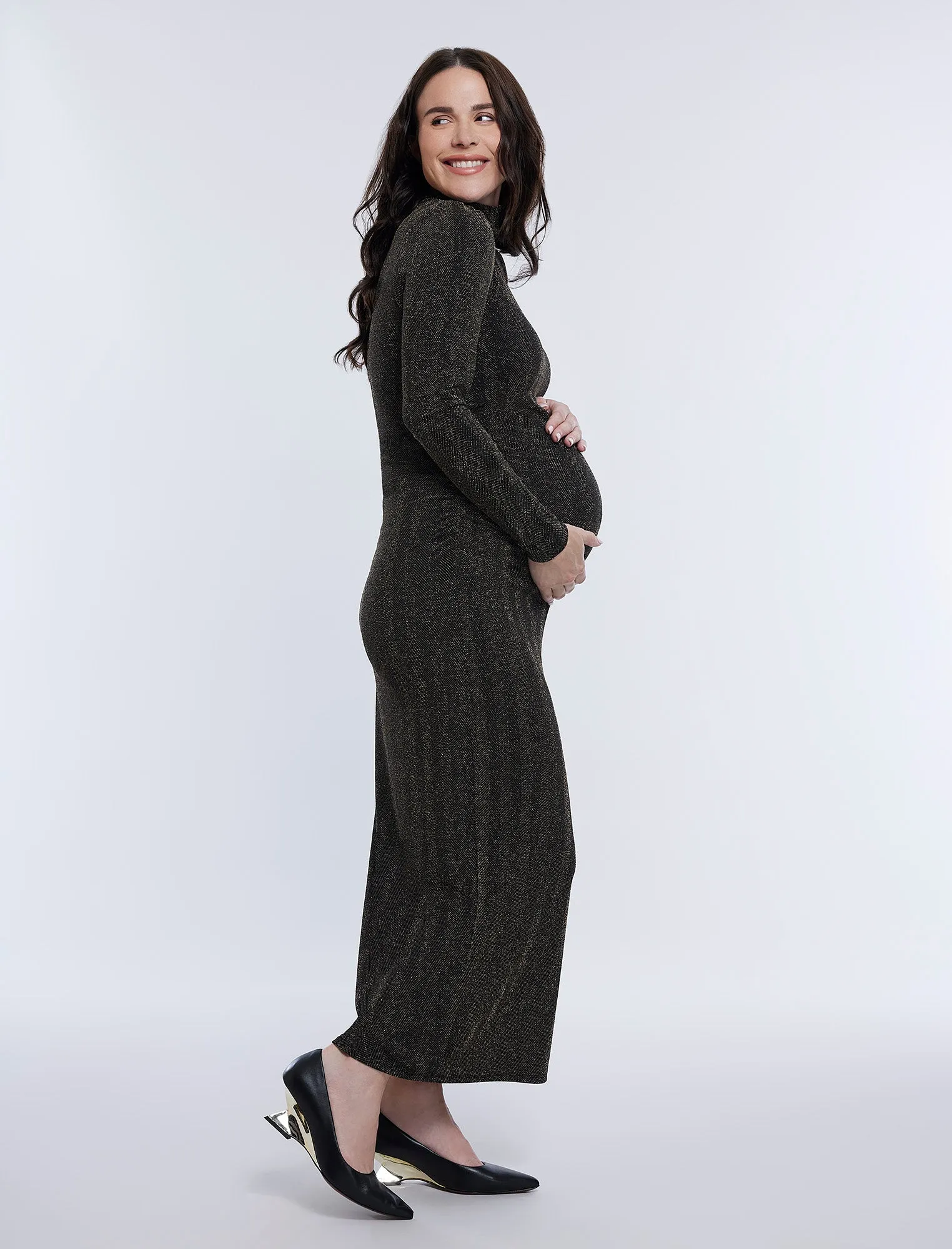 Long Sleeve Bodycon Maxi Dress in Lurex Knit sold by Motherhood Maternity product image thumbnail 4