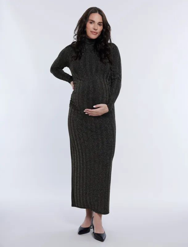 Long Sleeve Bodycon Maxi Dress in Lurex Knit sold by Motherhood Maternity